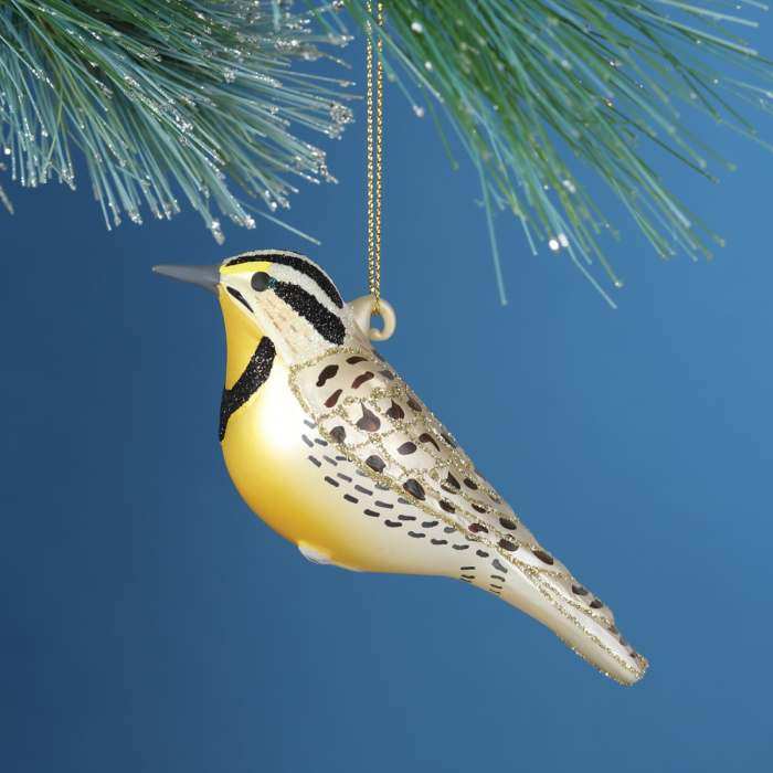 Blown Glass Bird Ornament Meadowlark